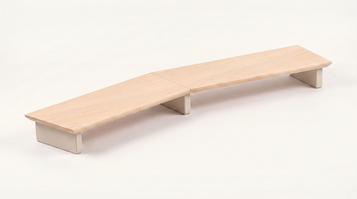 Double monitor riser in Maple with Flat legs in Bone White