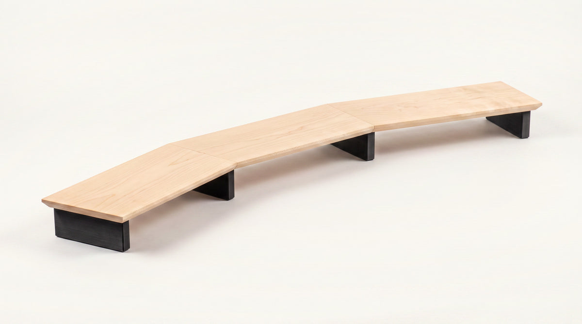 Triple monitor riser in Maple with Flat legs in Carbon Black