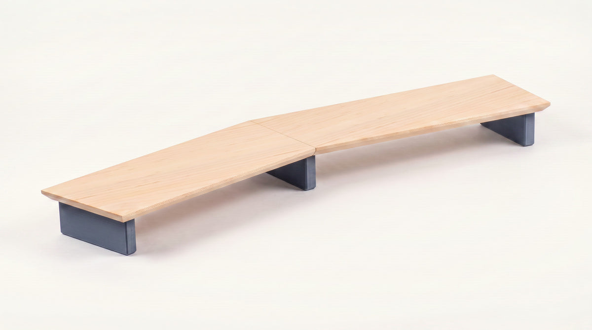Double monitor riser in Maple with Flat legs in Muted Blue