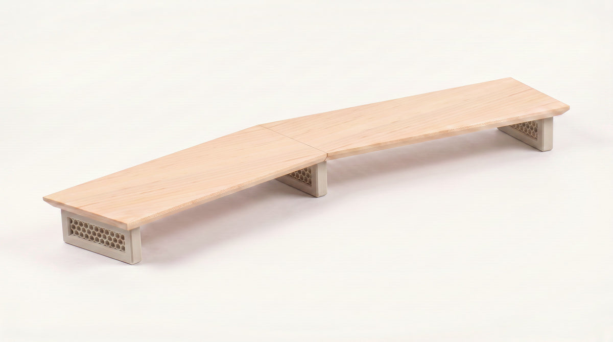 Double monitor riser in Maple with Hex legs in Bone White