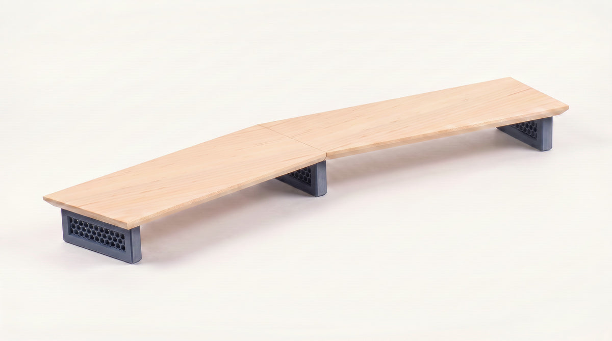 Double monitor riser in Maple with Hex legs in Muted Blue