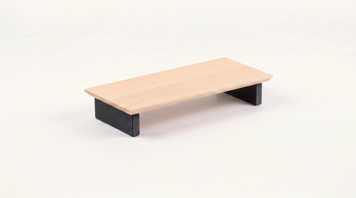 Single monitor riser in Maple with Flat legs in Carbon Black
