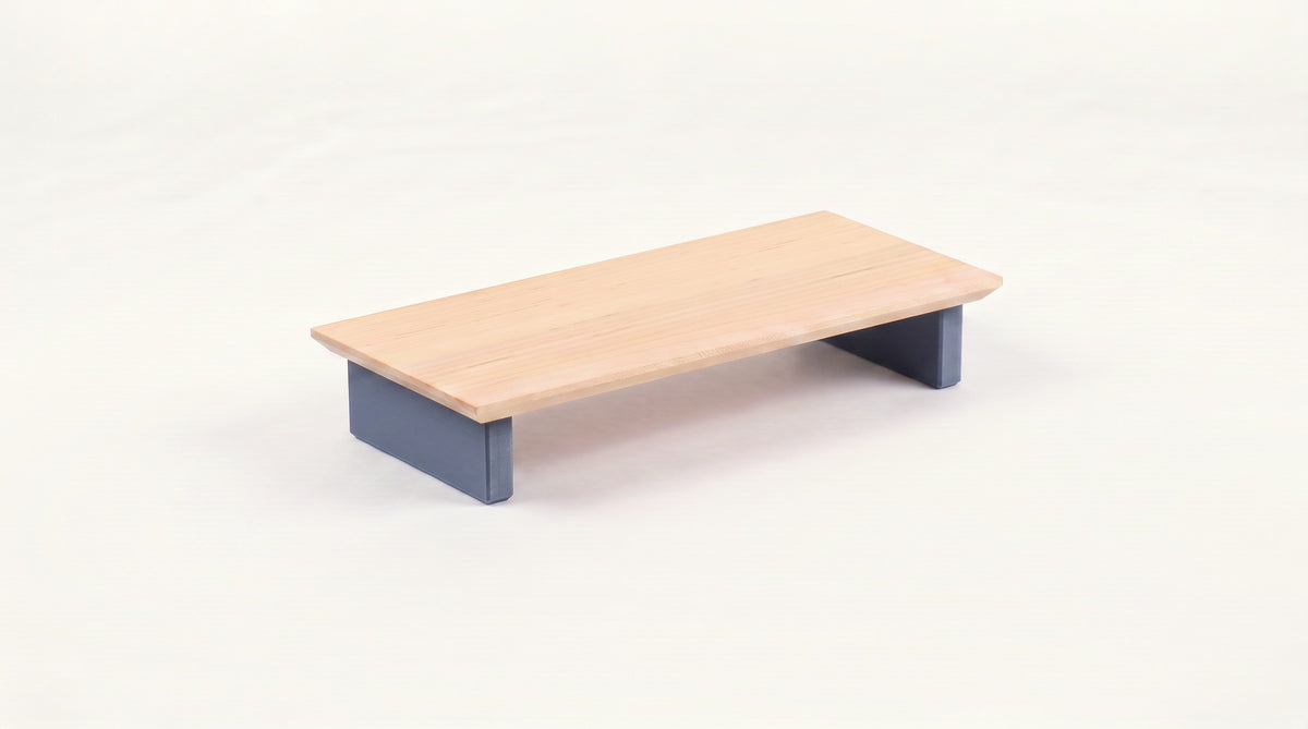 Single monitor riser in Maple with Flat legs in Muted Blue