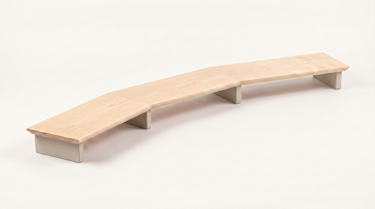 Triple monitor riser in Maple with Flat legs in Bone White