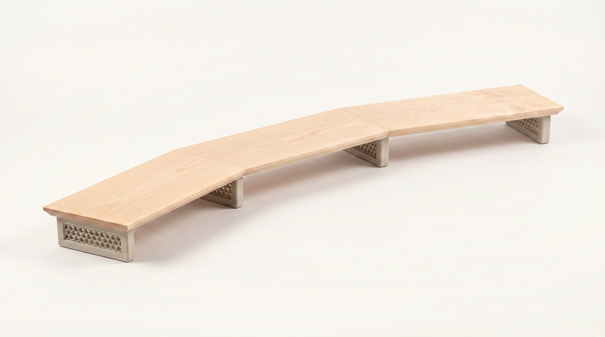 Triple monitor riser in Maple with Hex legs in Bone White